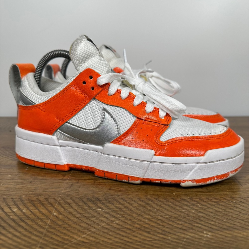 Nike Sneakers Womens 8 Orange Dunk Low Disrupt Metallic Silver White Custom